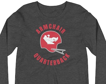 Red, Gray & White Armchair Quarterback Football Sunday Funday Couch Potato Long Sleeve T-Shirt