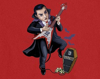 Dracula Flying V T-Shirt Electric Guitar Halloween