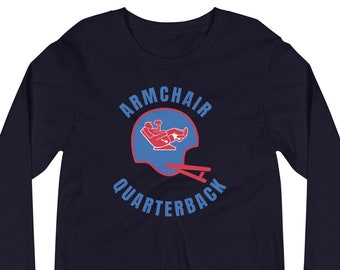 Blue & Red Armchair Quarterback Football Sunday Funday Couch Potato Long Sleeve T-Shirt