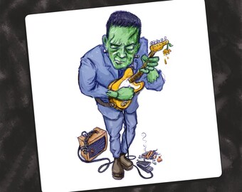 Frankenstein Monster Magnet Electric Guitar Cartoon Comic Illustration