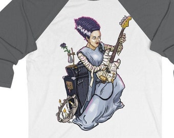 Bride of Frankenstein 3/4 Sleeve Baseball Shirt Bass Guitar Monster