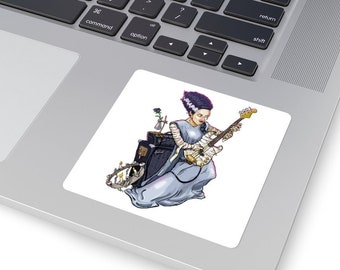 Bride of Frankenstein Rocker Monster Bass Guitar Square Stickers