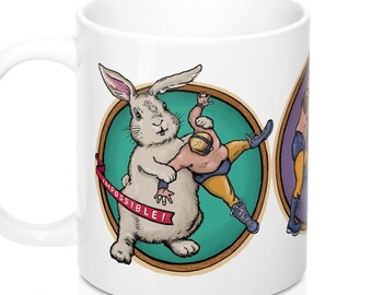 3 Luchador Battles Bunny, Gator Bear All 3 Battles on One Mug