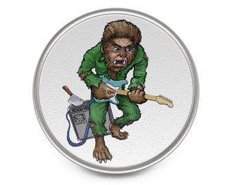 Werewolf Wolf Man Metal Pin Rocker Musician Guitar Amp Monster Comic Cartoon Rock Band Rock and Roll Art