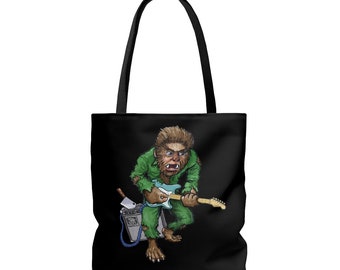 Wolfman Tote Bag Werewolf Playing Electric Guitar