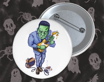 Frankenstein Monster Pin Button Electric Guitar Player Halloween