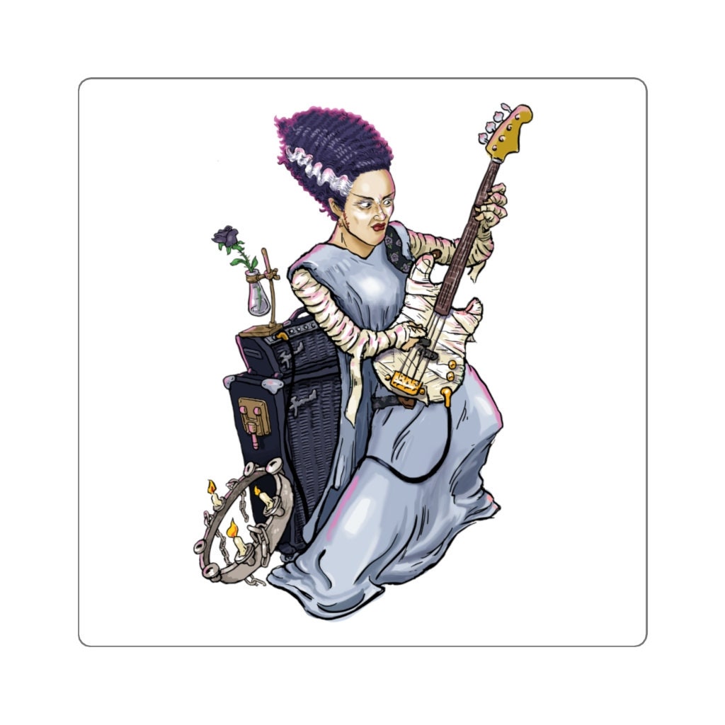 Bride of Frankenstein Rocker Monster Bass Guitar Square Stickers - Etsy
