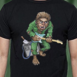 Werewolf T Shirt Electric Guitar Rocker Wolfman Monster image 1