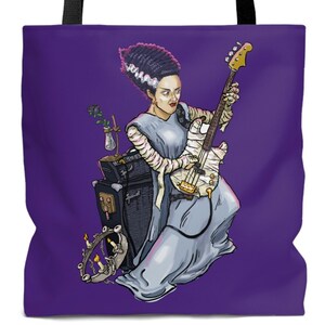 Bride of Frankenstein Monster Tote Bag Rock n' Roll Bass Guitar Vintage image 2