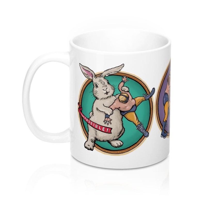 3 Luchador Battles Bunny, Gator Bear All 3 Battles on One Mug image 1