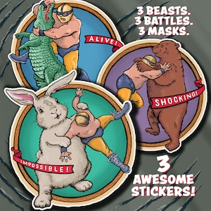 Luchador 3 Lucha Libre Wrestler Stickers Fighting Giant Rabbit Gator ...
