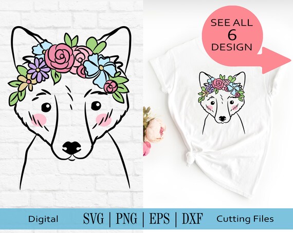 Wolf svg wolf face svg flower crown flowers wolf svg | Etsy