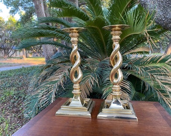 Vintage Decorative Crafts Inc Lacquered Brass Barley Twist Candlesticks Set of Two