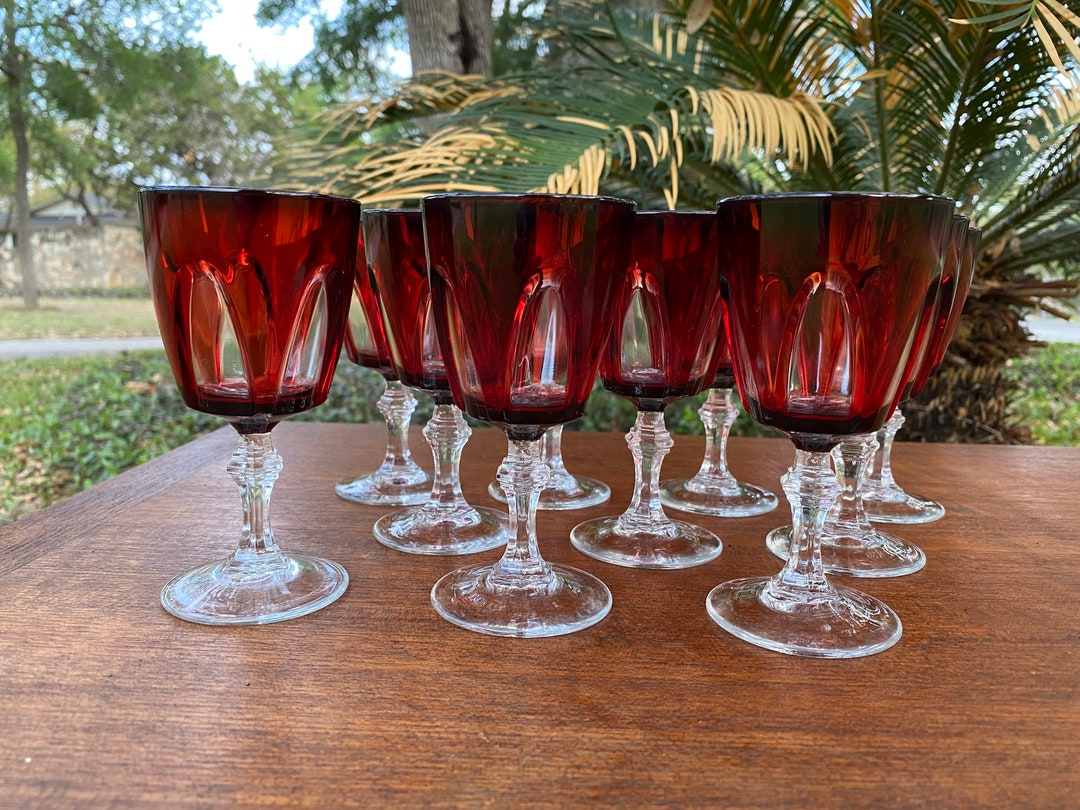 Vintage Gothic by Cristal D Arques Durand Ruby Ted Wine Glasses Set of Ten Etsy