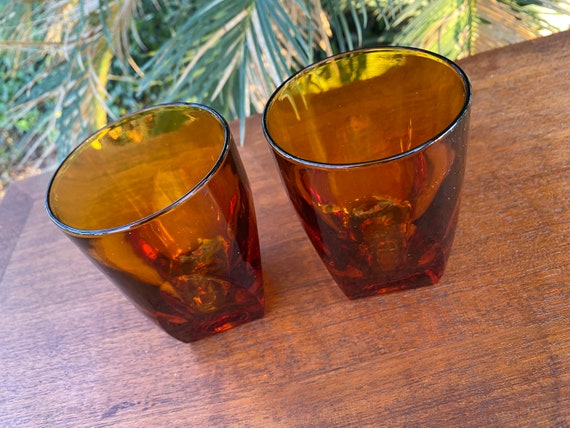 Mid Century Vanity Amber by Colony on the Rocks Barware Glasses 