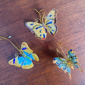 Vintage Cloisonné Enamel Butterfly Ornaments Set of Three