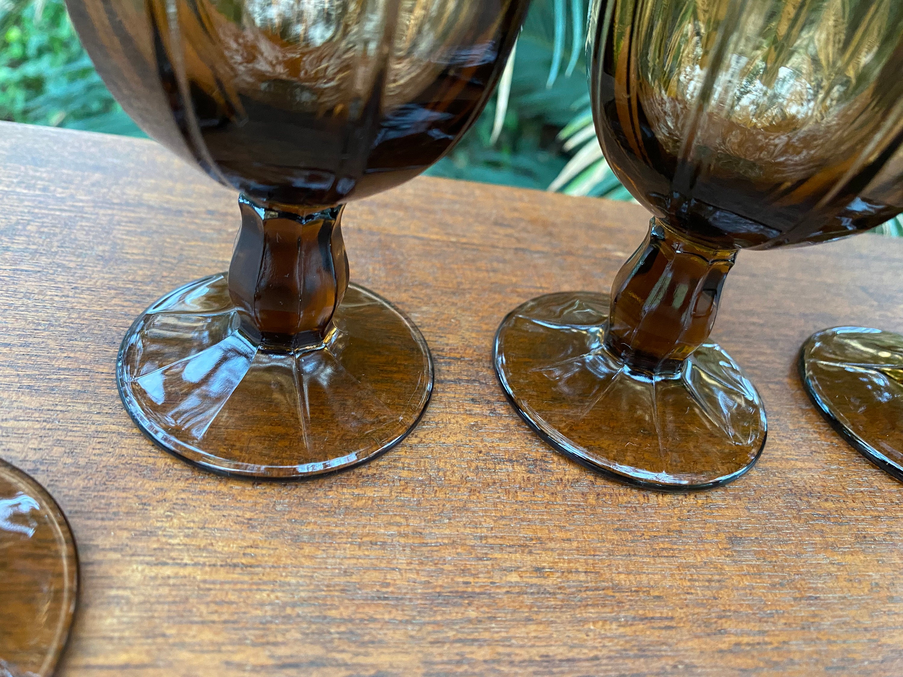 Pair of Two Tawny Brown Smoke Cocktail Drinking Glasses Boho Eclectic  Mid-century Glassware 