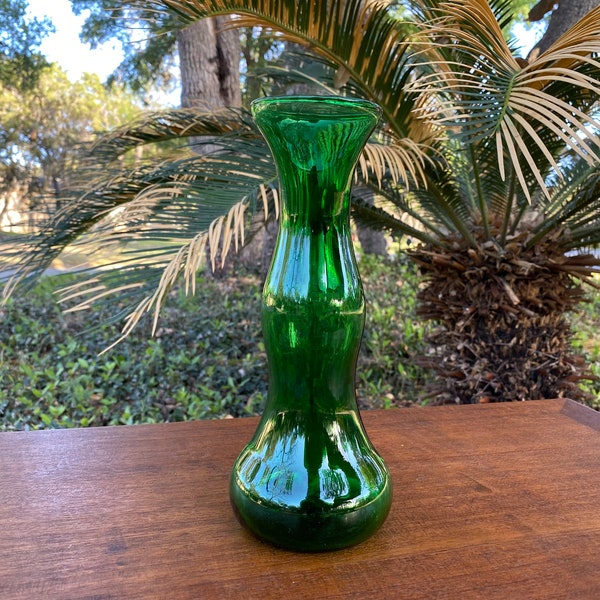 Vintage Anchor Hocking Forest Green Bulbous Flare Flower Bud Vase