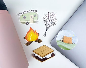Camping Sticker Pack Laptop Water Bottle Decal Vinyl Nature Art