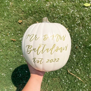 Custom White Pumpkin Decor Hand-Lettered Calligraphy Decorative Pumpkins Gold Black Orange Personalized Fall Thanksgiving Autumn Halloween image 5