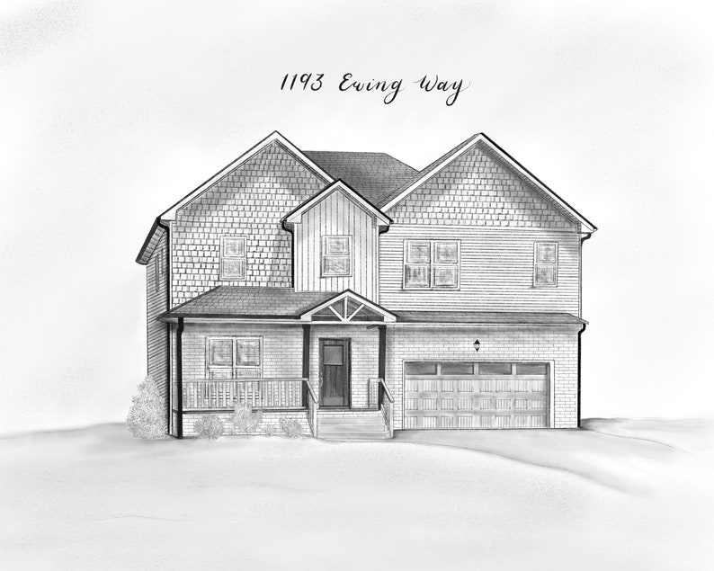 Custom House Portrait Home Black and White Sketch Illustration ...