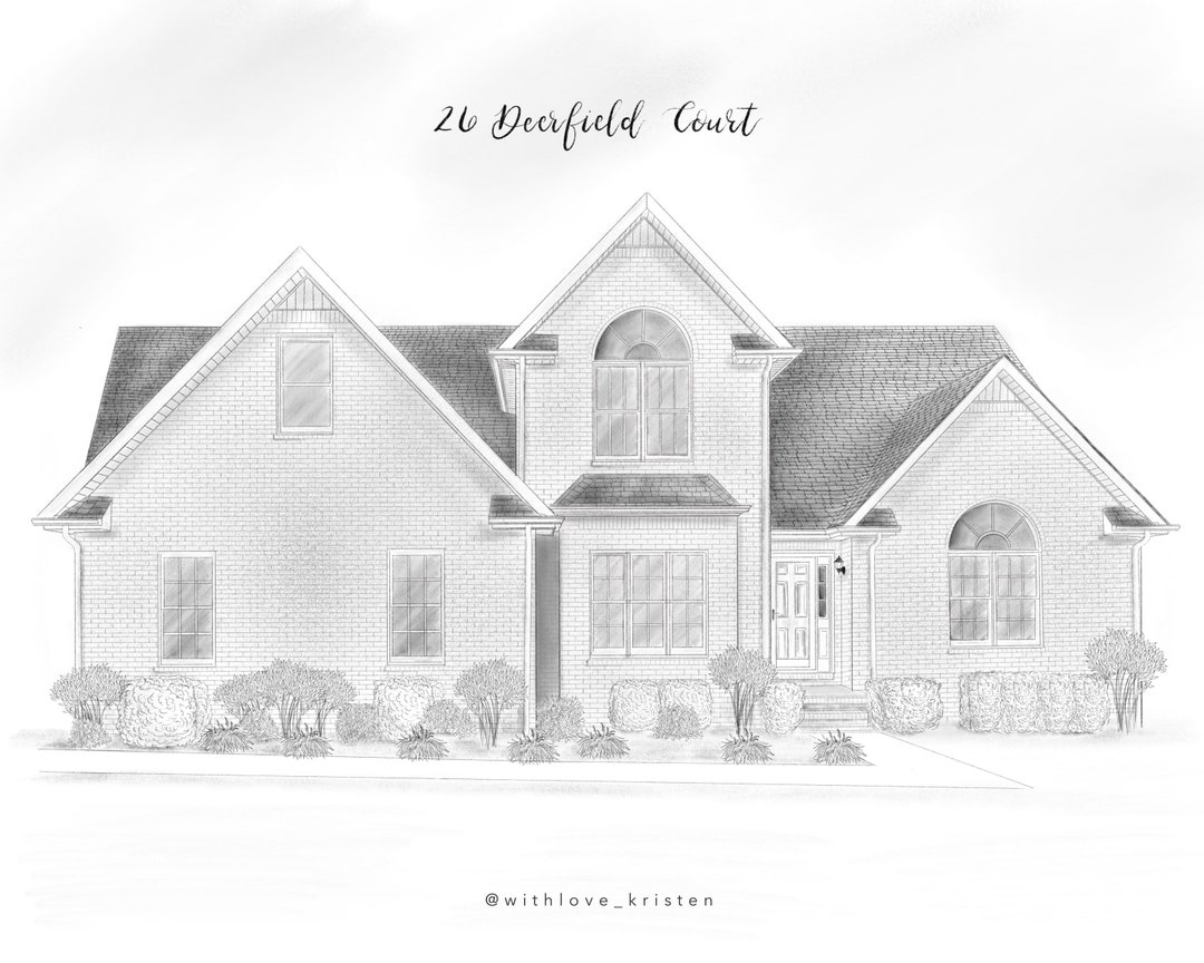 Custom House Portrait Home Black and White Sketch Illustration ...