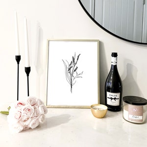 Floral Line Art Wall Decor, Wildflowers Flower Print, Minimal Botanical Bouquet Design