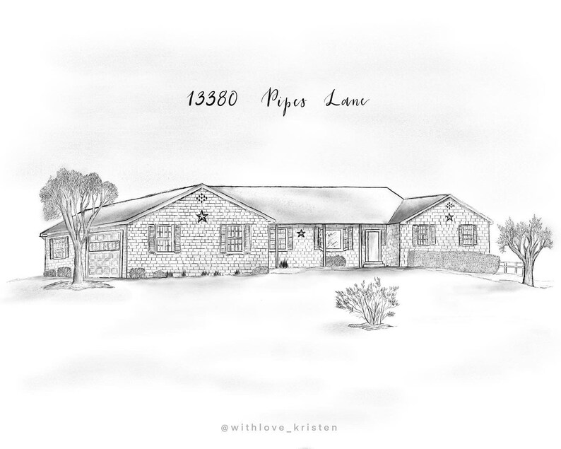Custom House Portrait Home Black and White Sketch Illustration ...