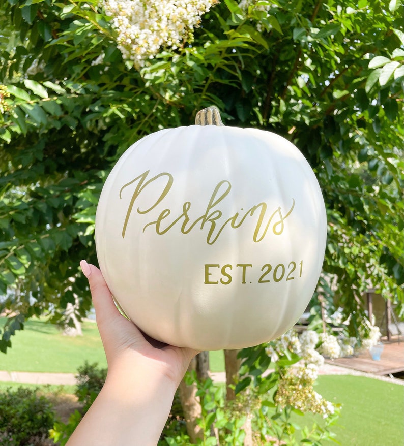 Custom White Pumpkin Decor Hand-Lettered Calligraphy Decorative Pumpkins Gold Black Orange Personalized Fall Thanksgiving Autumn Halloween image 7