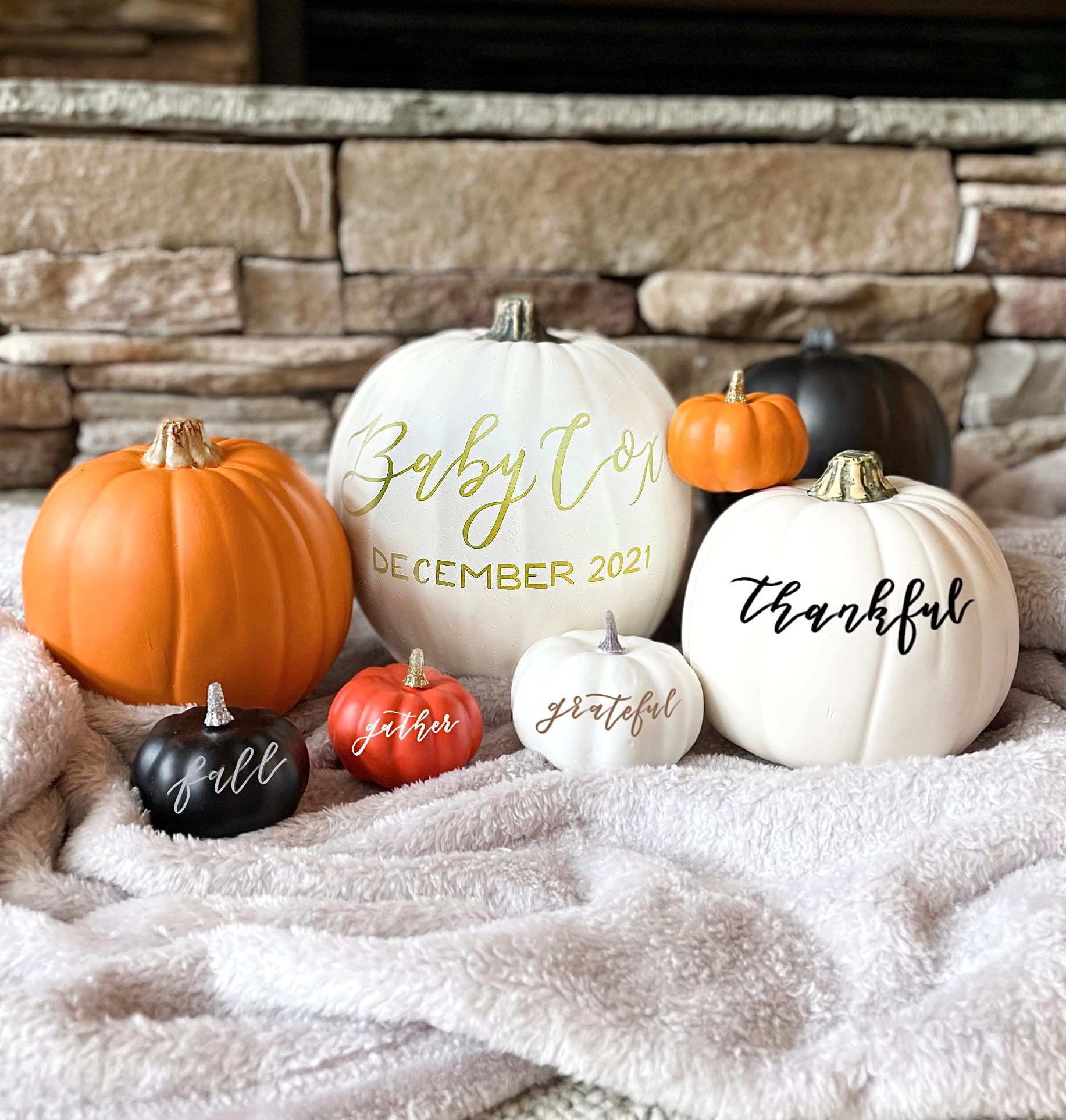 Custom White Pumpkin Decor Calligraphie Manuscrite Décorative Citrouilles Or Noir Orange Personnalis