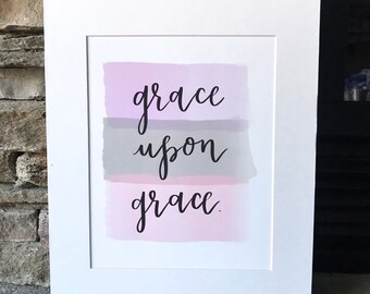 Grace Upon Grace Framed Print Purple Grey Pink Girl’s Wall Art