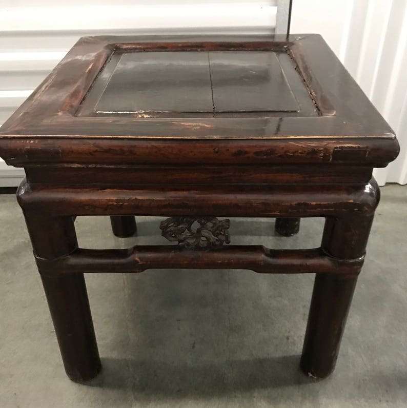 Sleek Black Hand Painted Asian Side Table With Accents Image 0