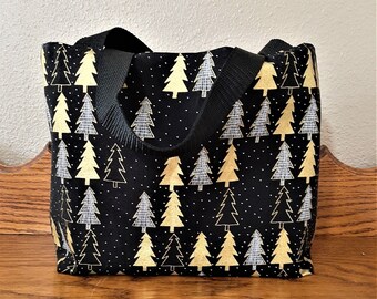 Silver and Gold Christmas Trees Tote