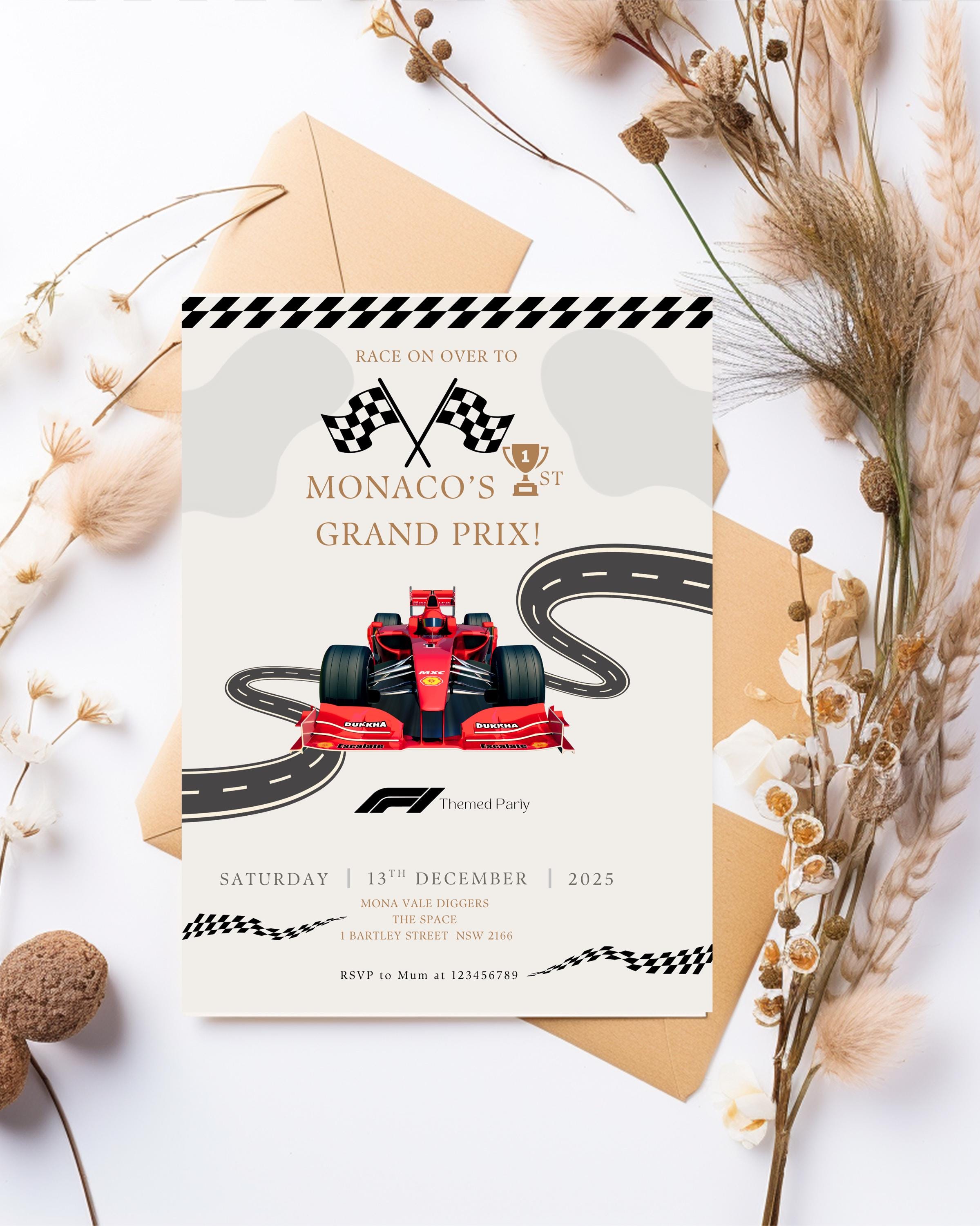 Kids F1 Racing Birthday Invitation | Editable Digital Download | Canva ...