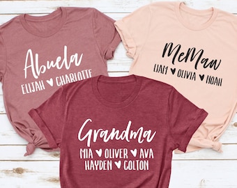 Personalized Grandma Shirt, Christmas Gift for Grandma, MeMaw Shirt, Personalized Grandma Gift, Customized Mother's Day Shirt, Grandchildren
