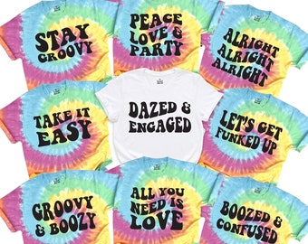 Tie Dye Bachelorette Party Shirts, Retro Bachelorette Party Favors, Dazed and Engaged, Boozed and Confused, Bride Shirt, Bachelorette Shirts