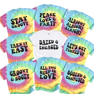 Tie Dye Bachelorette Party Shirts, Retro Bachelorette Party Favors, Dazed and Engaged, Boozed and Confused, Bride Shirt, Bachelorette Shirts