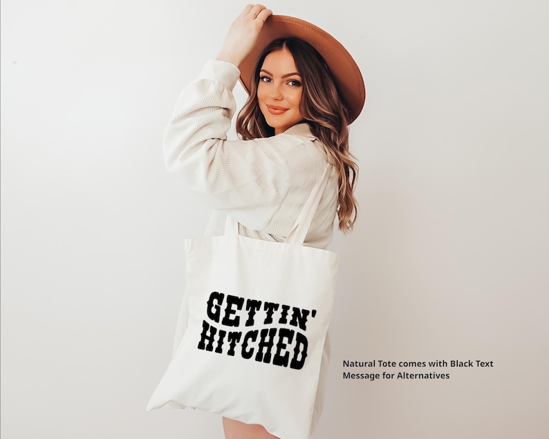 Cowgirl Bachelorette, Western Bachelorette Party Shirts, Getting Hitched Getting Rowdy Shirt, Country Bridal Party T-Shirt Bridesmaid Gifts ToteBag-NaturalONLY