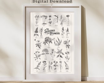 The Language of Flowers, Vintage Inspired Cottagecore Print, Digital Download