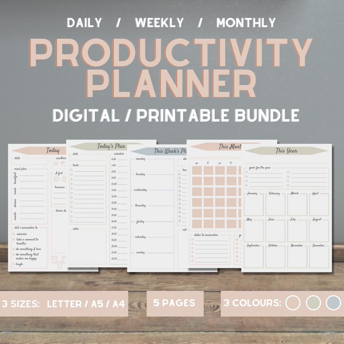 Aesthetic Digital Printable Planner Bundle Daily, Weekly, Monthly ...