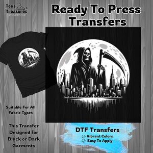Grim Reaper Design Transfer, Ready to Press Transfer, DIY Iron On Transfer, Death Scythe, Dark Garments, DTF Transfer, for do it yourselfer