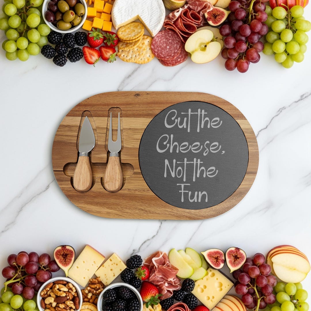 Personalized Acacia Wood Charcuterie Board With Engraved Slate - Etsy