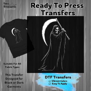 Grim Reaper Design Transfer, DIY Shirt Iron On, Gothic Death Graphic, Dark Garment Transfer, Halloween Costume Idea, Ready to Press
