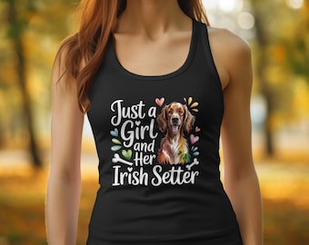 Camiseta sin mangas para amantes de los perros con estampado de setter irlandés, camiseta con estampado de acuarela.