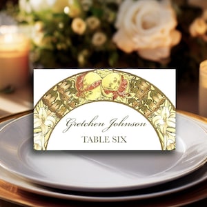 Place Card Art Nouveau by Mucha, Escort Card Template, Printable Place Card, Vintage Place Card, Gold Escort Cards, Place Card Template, VW4
