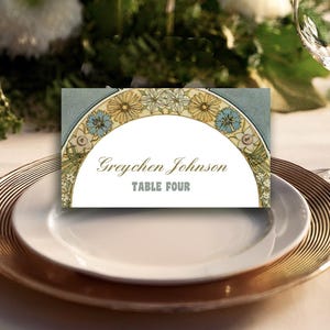 Place Card Art Nouveau by Mucha, Escort Cards Template, Printable Place Card Template, Vintage Wedding Place Card, Vintage Escort Cards, VW1