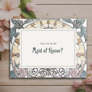 Bridesmaid Art Nouveau Proposal Card, Will You Be My Bridesmaid Card, Will You Be My Maid of Honor Card, Art Nouveau Flowers Proposal, VW3