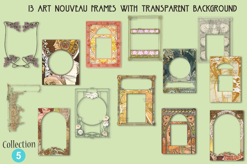 26 Art Nouveau Frames Vintage Frames Set Art Nouveau Etsy