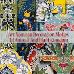 80 Art Nouveau PNGs, Art Nouveau Patterns, Art Nouveau Flowers, Art Nouveau Birds, Junk Journal Digital, Collage, Art Nouveau Floral, Print
