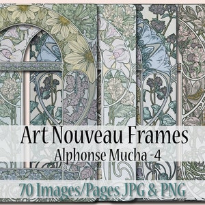 Mucha 70 Art Nouveau Floral Frames, 10 Alphonse Mucha Frames, Mucha Botanical, Bookpage, Junk Journal, Collage, Scrapbooking, Mucha Frame 4